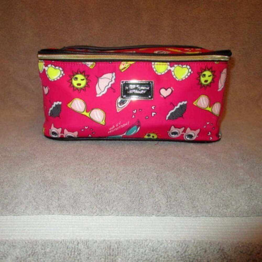 Vtg Y2K Betsey Johnson Cat Eyes Train Case Summer Fun Makeup Bag Toiletries UPF
